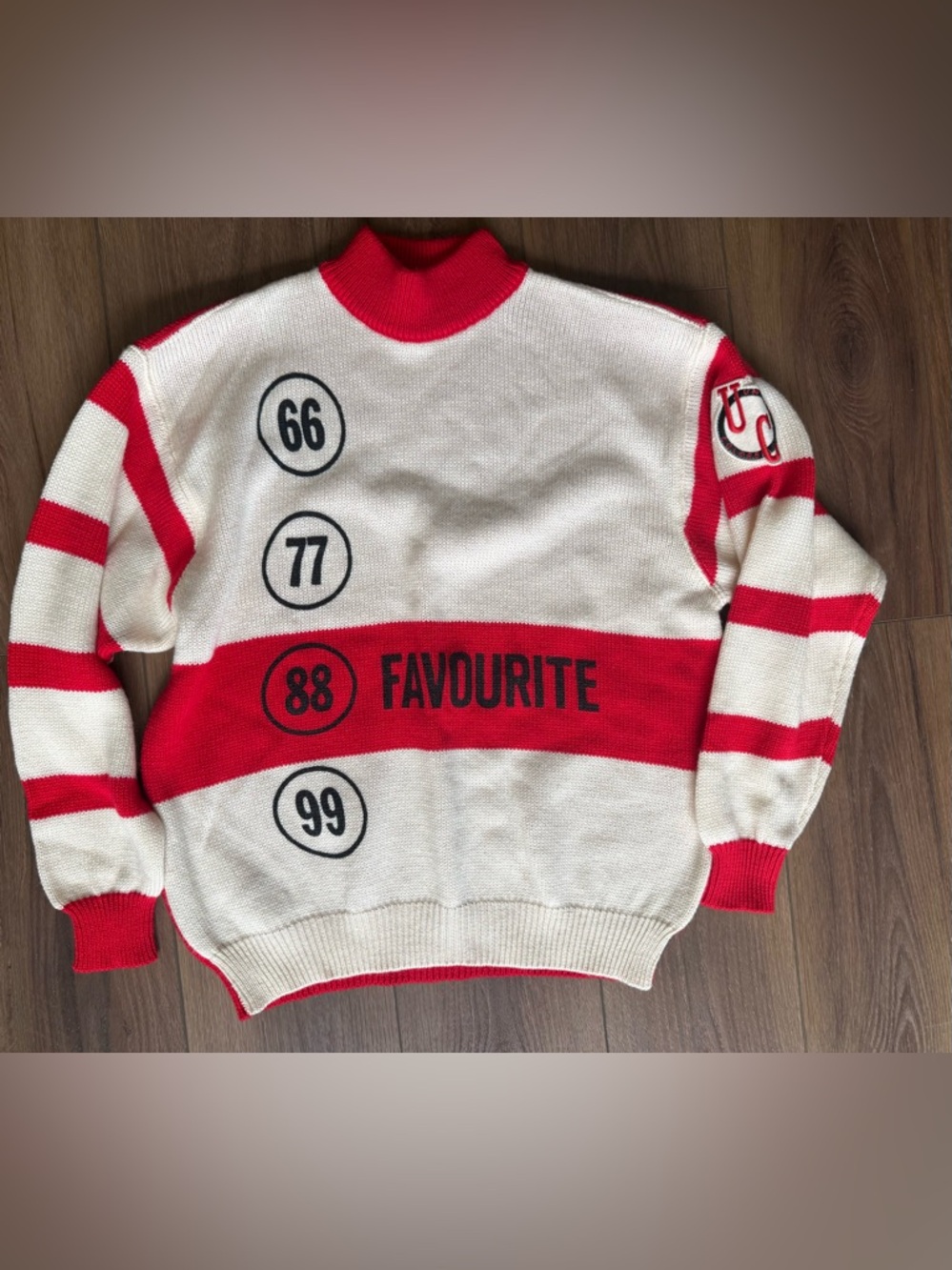 United Colors Of Benetton Vintage Sweater Graphic Knit Red White Made In Italy M